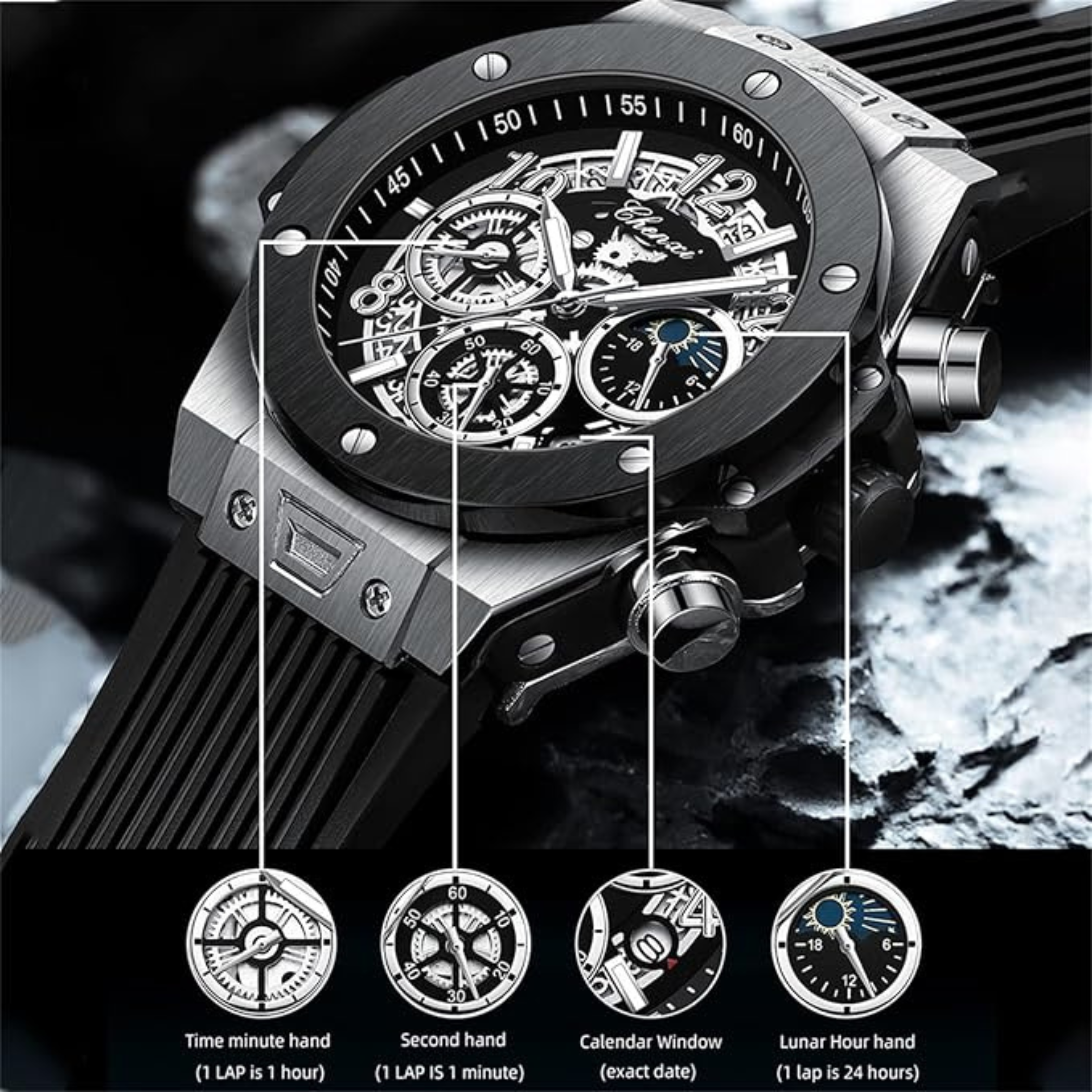CHENXI-SERIES Silver Dial Silicone Strap Watch